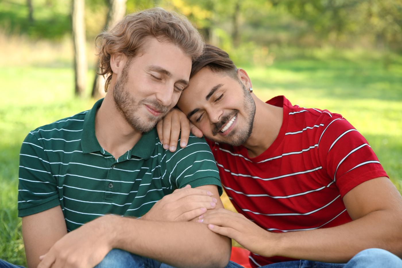A couple relaxing together in a park